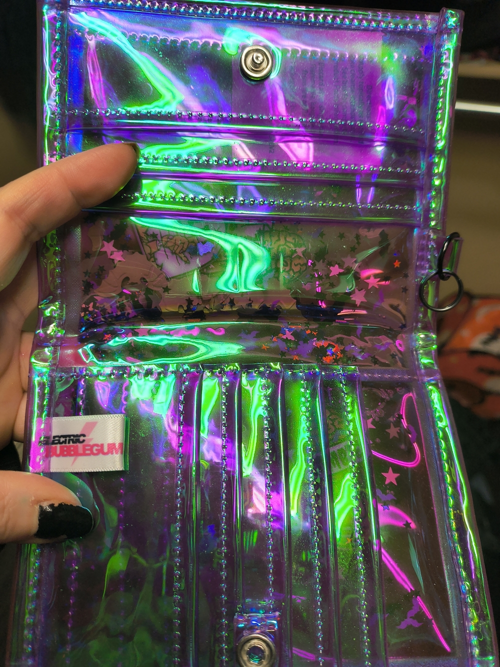 Electric Bubblegum Holographic Neon Heart & Brain Zombie Shaker Pouch Wallet - Picture 3 of 3